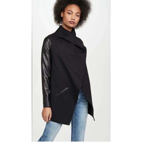 SPANX Jackets & Blazers - Spanx Faux Leather Convertible Drap Front Jacket Blazer Black XL #50176R